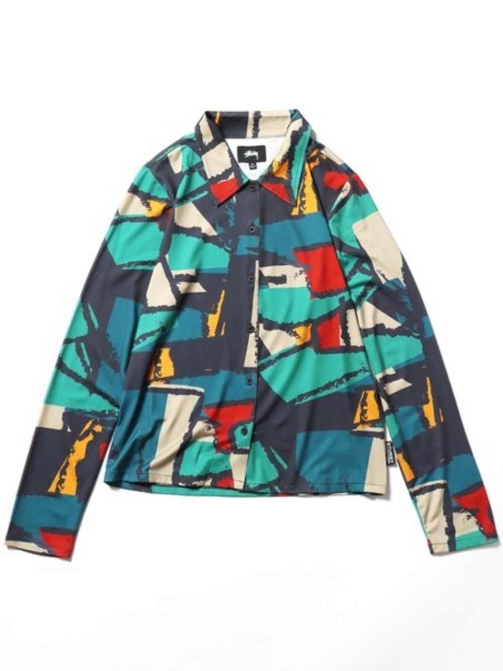 RARE Stussy Block Print Button Down Shirt XS Women Y2K All Over Print NWT